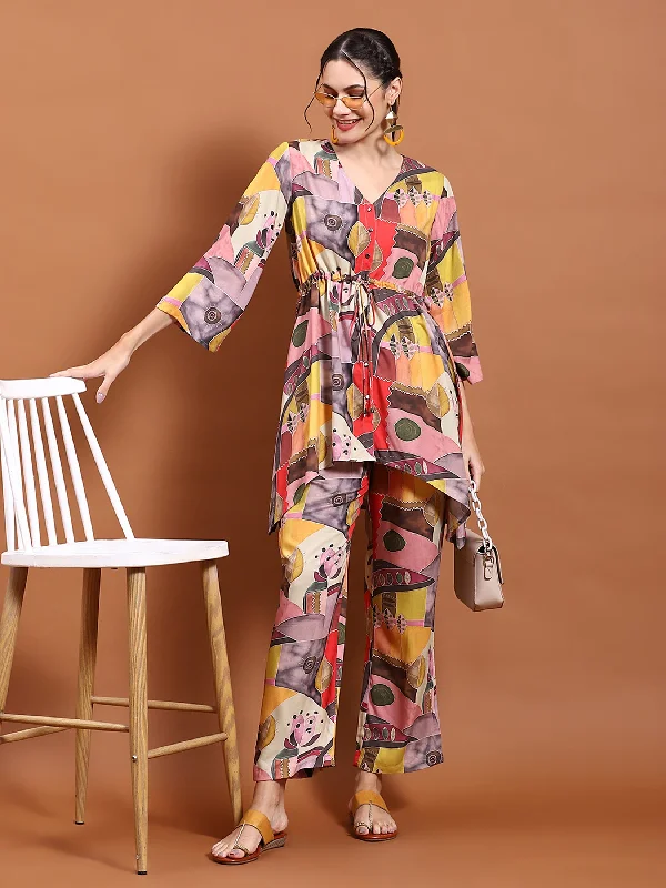 Relaxed Active Sets Women Multicolor Straight Print Co-Ord Set