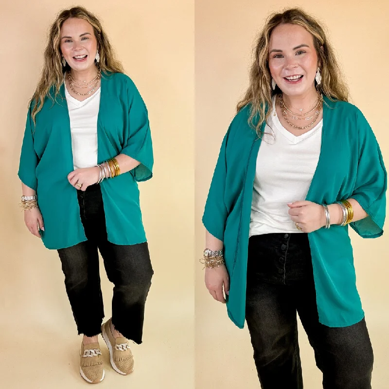 women’s fall outerwear coats Like a Melody Solid Sheer Kimono in Teal