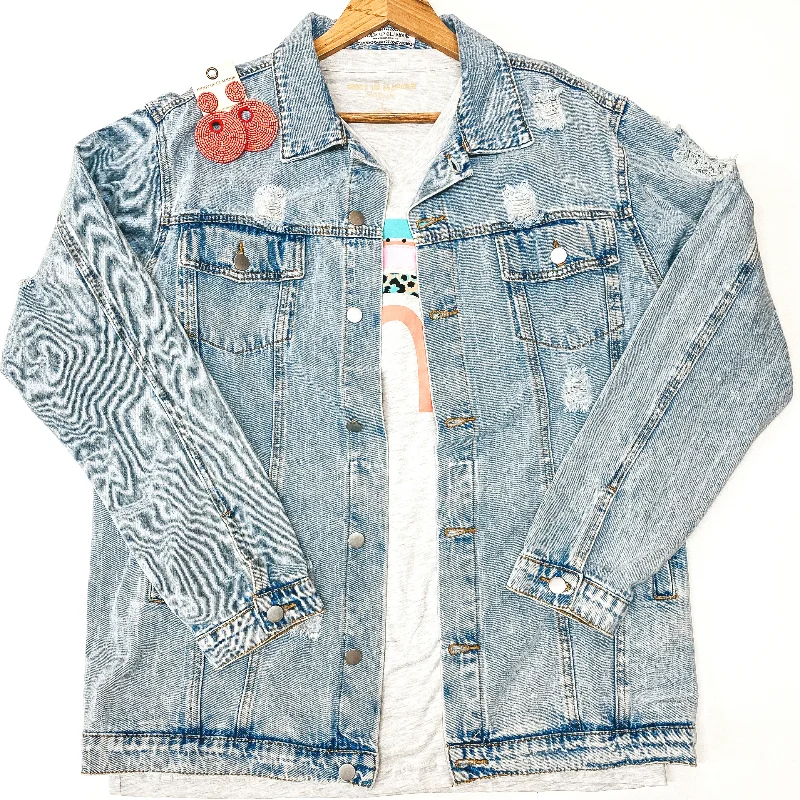 best rated outerwear for women Plus Sizes | On The Road Distressed Button Up Denim Jacket in Light Wash