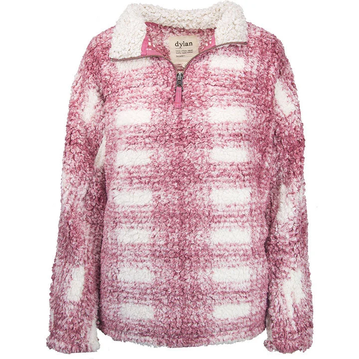 stylish outerwear for work Dylan Patterned Frosty Tipped Pile 1/4 Zip Stadium Pullover Womens