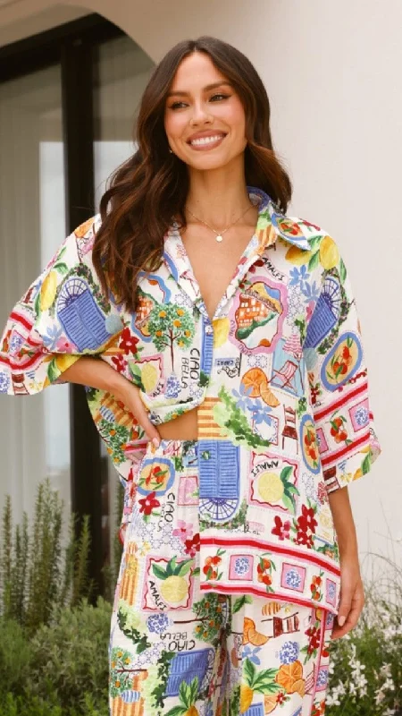 Stylish Hoodie Sets Cerese Button Up Shirt - Ciao Bella Print