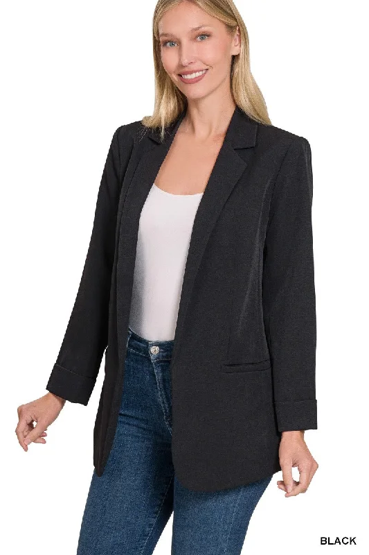 practical stylish winter jackets WOVEN LONG SLEEVE OPEN FRONT CLASSIC BLAZER