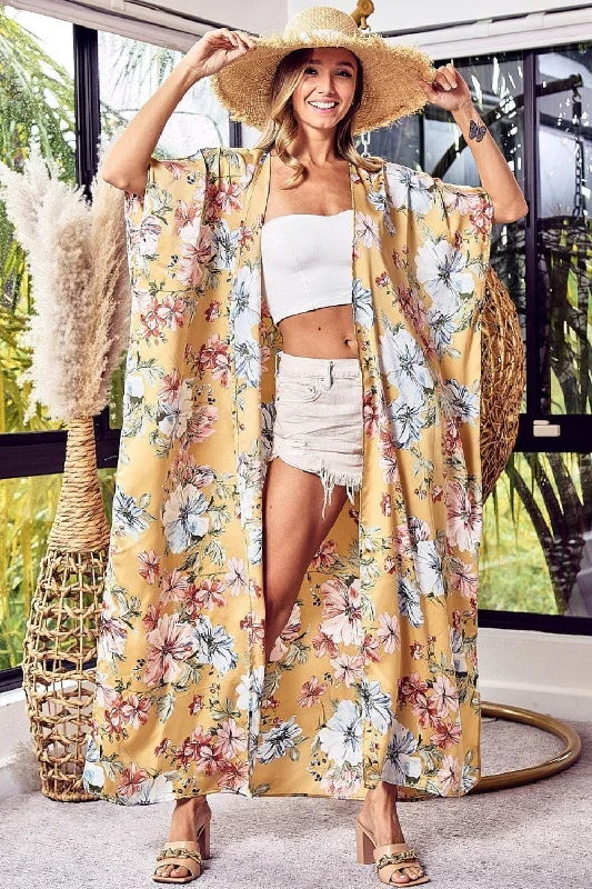 best jackets for outdoor winter Lara Floral Side Slit Longline Kaftan