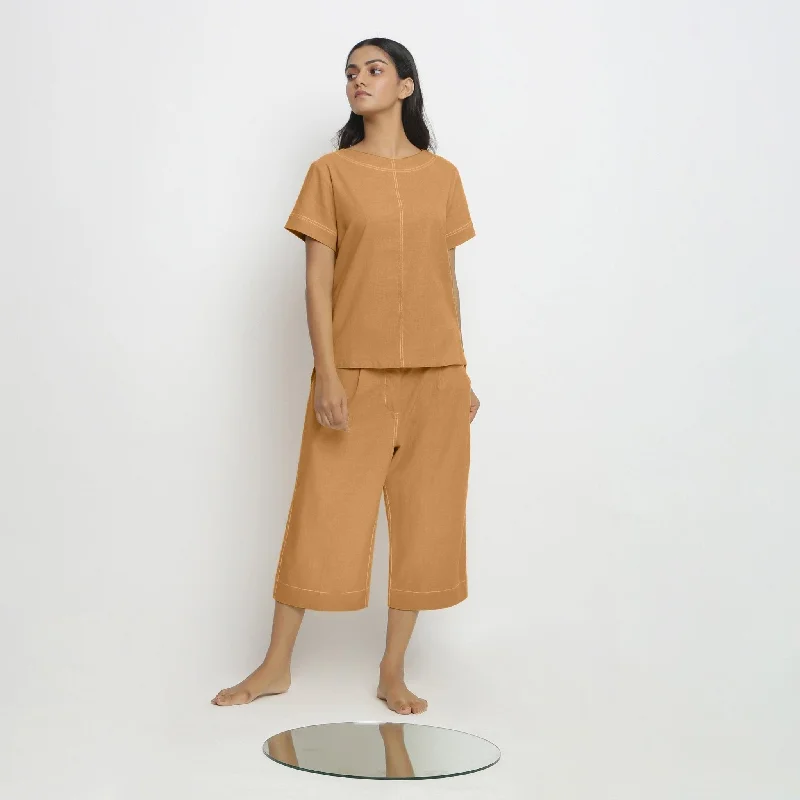 Fall Fashion Sets Orange 100% Cotton Paneled Top and Culottes Co-ord Set