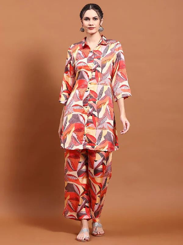 Cozy Knitwear Sets Women Multicolor Tropical Print Co-Ord Set