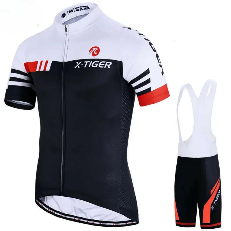 Satin Sets X-TIGER Men's Cycling Jersey Sets Road Bike Shorts Sleeves Jersey Bib Shorts with 5D Padded Cycling Clothing Set for Men