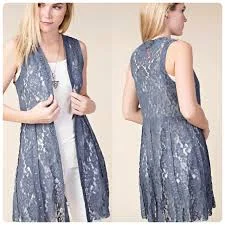 stylish fall winter outerwear VOCAL DENIM LACE STUDDED VEST