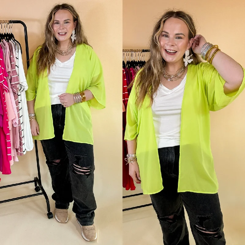 stylish coats for winter outerwear Like a Melody Solid Sheer Kimono in Lime Green