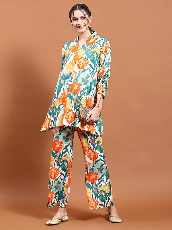 Chic Dress Sets Women Multicolor Abstract Print Co-Ord Set