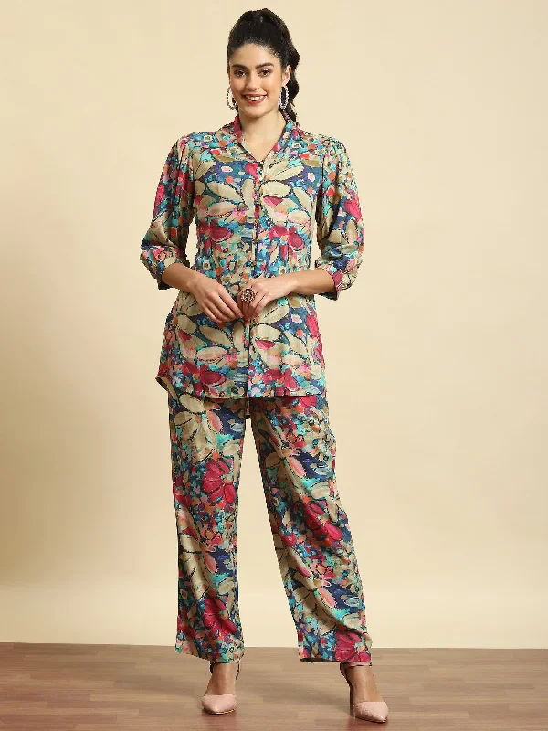 Holiday Party Sets Women Multicolor Floral Print Co-Ord Set