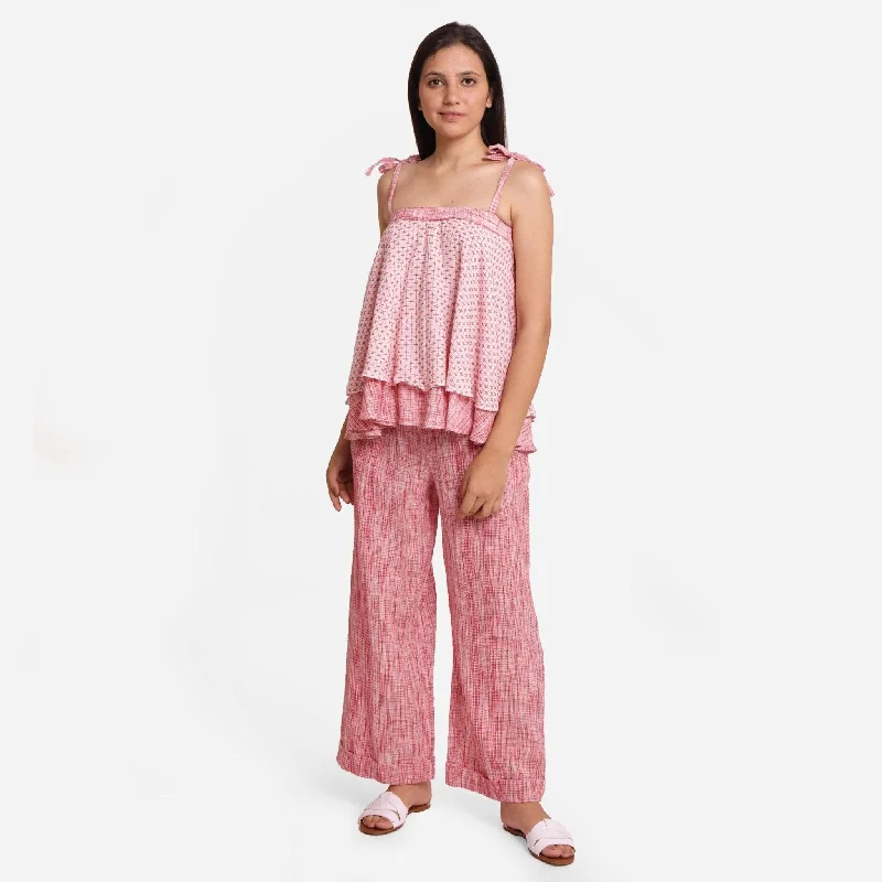 Matching Jogger Pants Sets Crinkled Cotton Strappy Top and Baggy Pant Co-ord Set