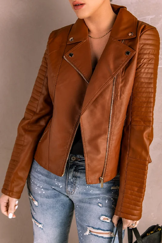 women’s fall outerwear Ribbed Faux Leather Jacket