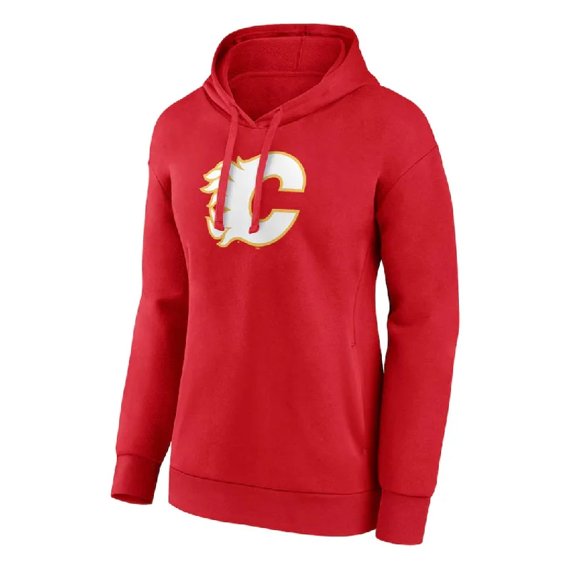 winter outerwear fashion women Fanatics - Women's Calgary Flames Primary Logo Pullover Hoodie (00KC 0484 2C 71M)