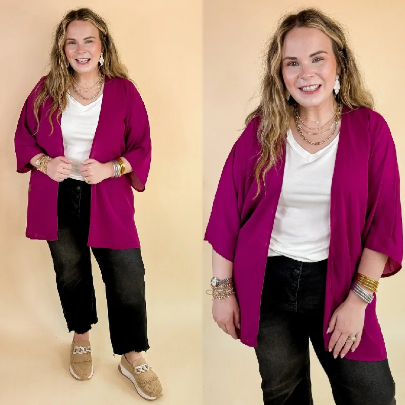 best parka outerwear jackets Like a Melody Solid Sheer Kimono in Purple