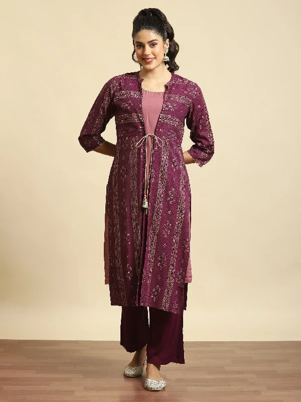 Everyday Sets Women Lilac Geometric Print Kurta Jacket Comfort Pant