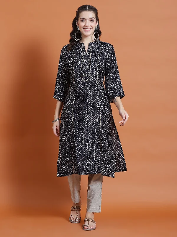 Comfort Pajama Sets Women Navy Blue Geometric Print Kurta With Trouser