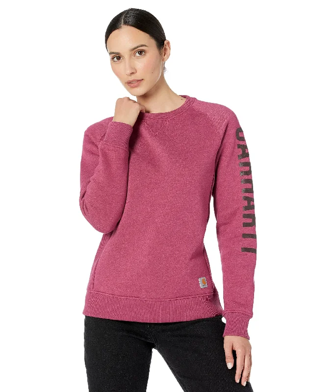 women’s quilted outerwear Carhartt 104410 Relaxed Fit Midweight Crew Neck Block Logo Sleeve Graphic Sweatshirt Beet Red Heather XS