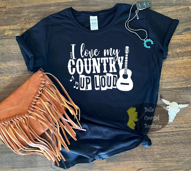 Women’s inspirational cotton tees I Love my Country Up Loud Country Music Women's T-Shirt