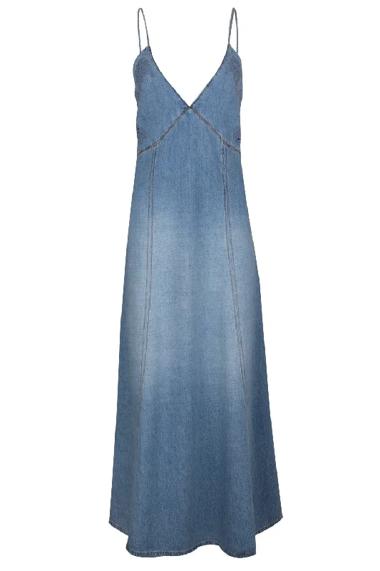 elegant summer jumpsuits & dresses Long Flare Denim Dress