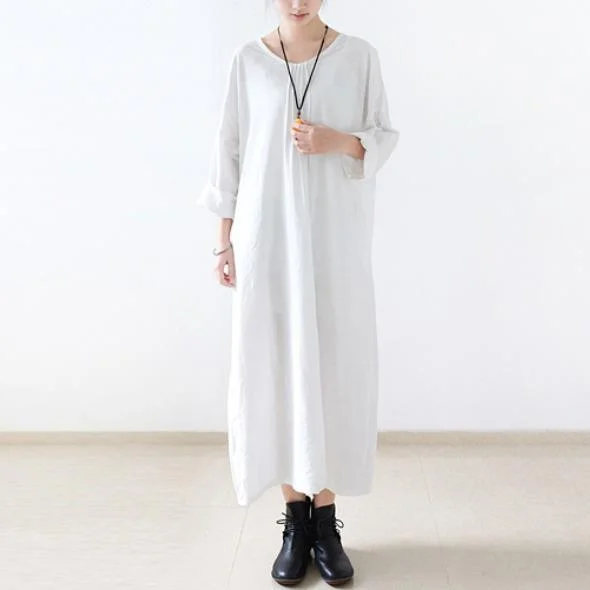 black dresses & jumpsuits for formal events White cotton dress long sleeve linen spring dresses oversize caftans