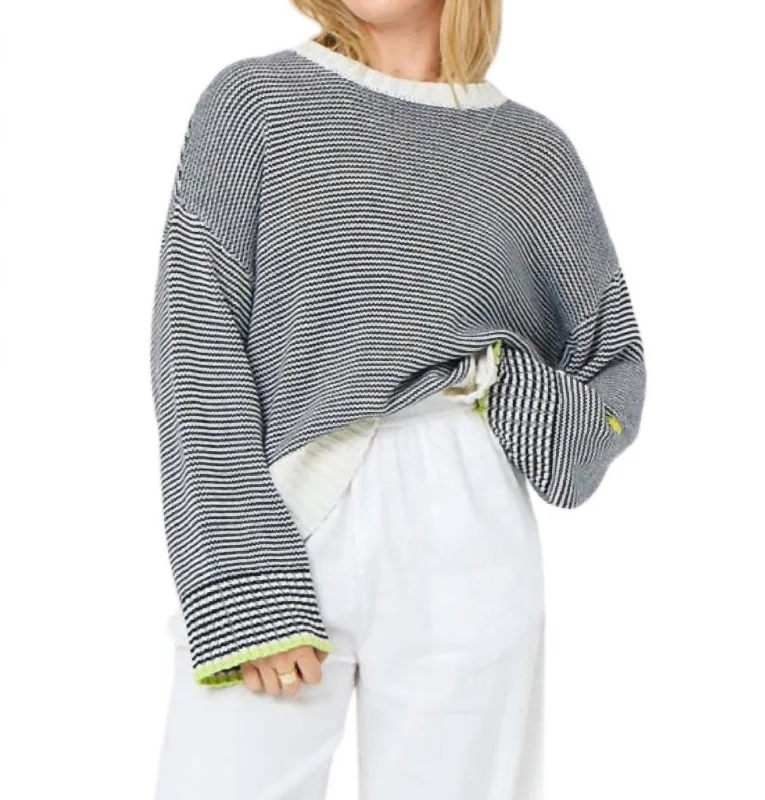 Soft cotton pullovers Summer Stripe Sweater In White,indigo