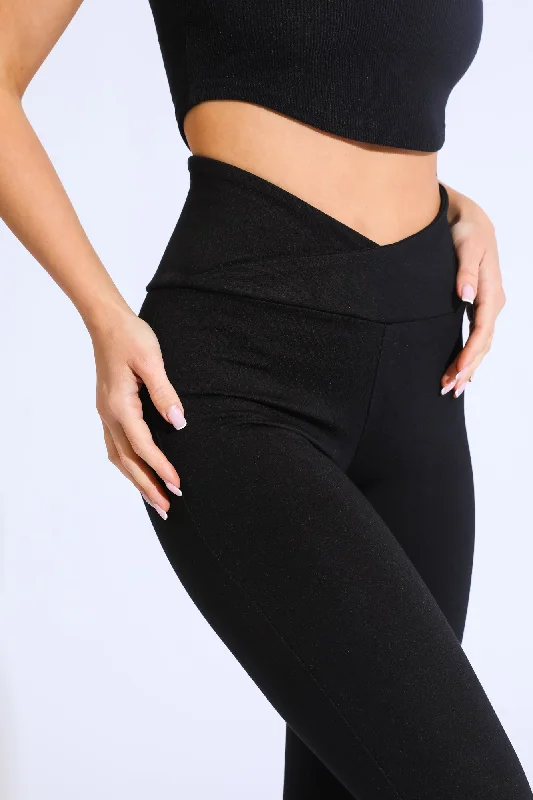 Spandex leggings for women Essential Paris Legging W/ Crossover Waist - Black