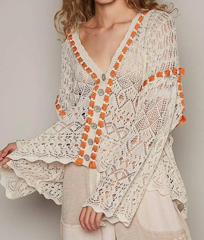 Sweaters for outdoor wear Oversized Rope Trim Cardigan In Natural