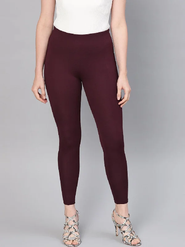 Stylish leggings for working out Burgundy Pintuck Jegging