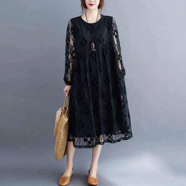 off-shoulder dresses & jumpsuits Oversized Women Casual Lace Dresses Style Solid Color Loose Comfortable Ladies Elegant Long Dress