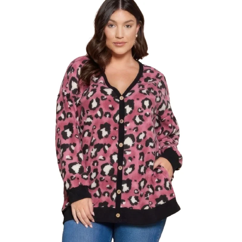 Women’s cardigan sweaters Plus Size Cozy Animal Mir Print With Brush Button Up Cardigan