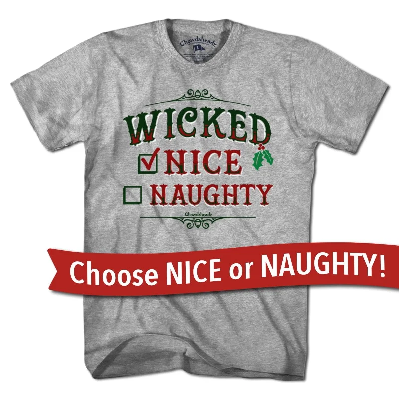 Women’s fun art T-Shirts Wicked Nice/Naughty Checklist Holiday T-Shirt