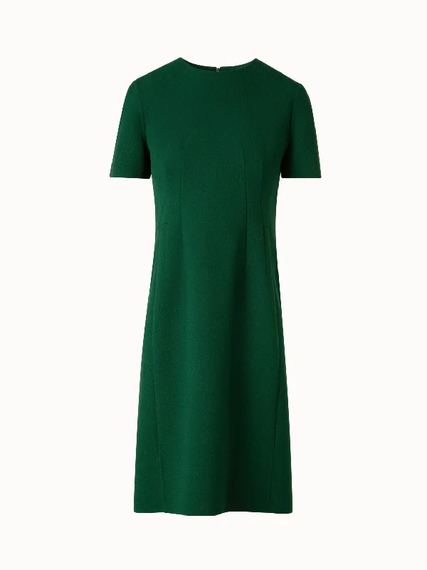 satin dresses & jumpsuits for evening Short Sleeves Sheath Dress in Wool Double-Face