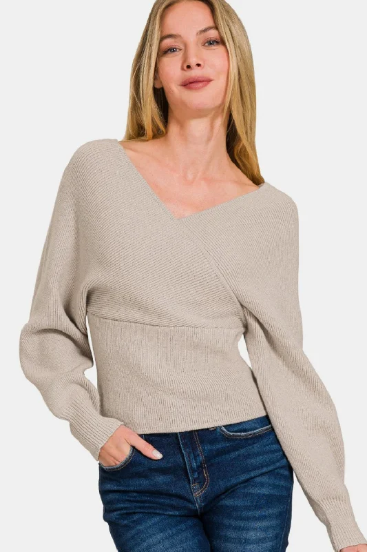 Comfortable knitwear Cross Wrap Rib Long Sleeve Sweater