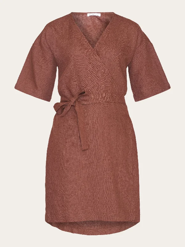 trendy floral dresses & jumpsuits Linen short sleeved wrap dress - GOTS/Vegan - Tiramisu