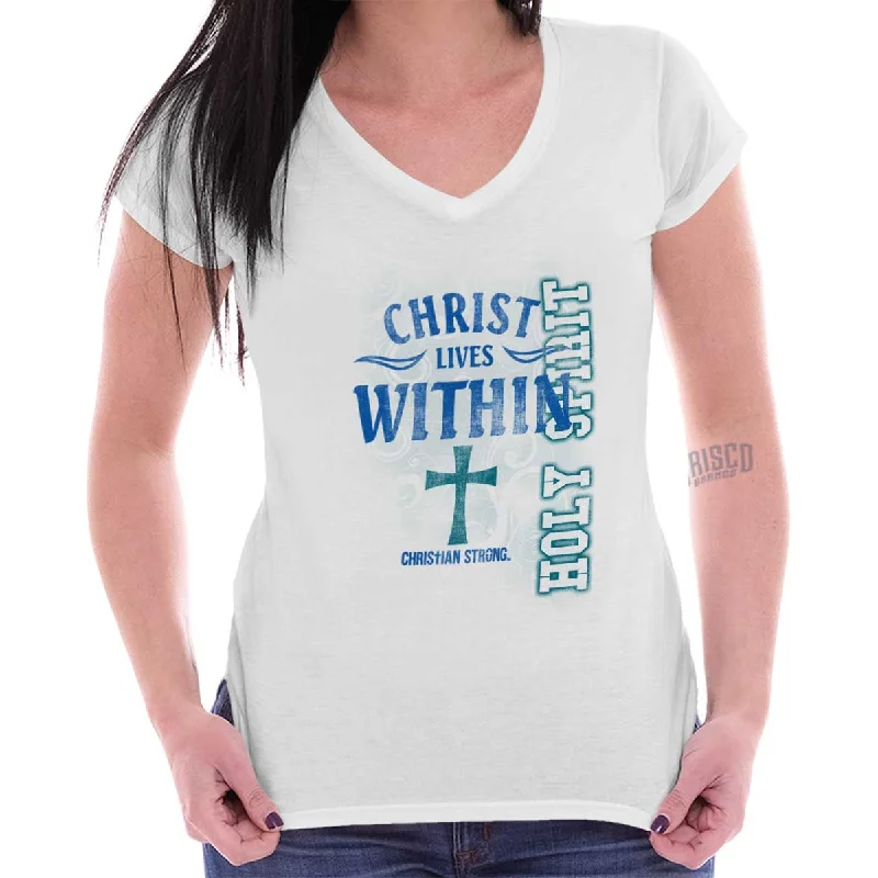 Women’s personalized graphic T-Shirts Christ Lives Within Junior Fit V-Neck T-Shirt