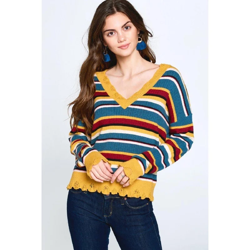 Essential wool sweaters Multi-colored Variegated Striped Knit Sweater