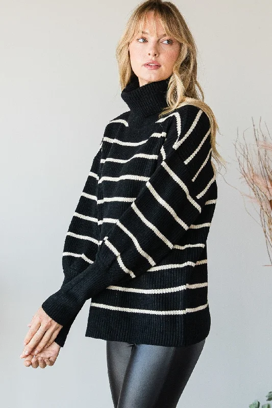 Warm winter sweaters for layering Heavy Knit Striped Turtle Neck Knit Sweater