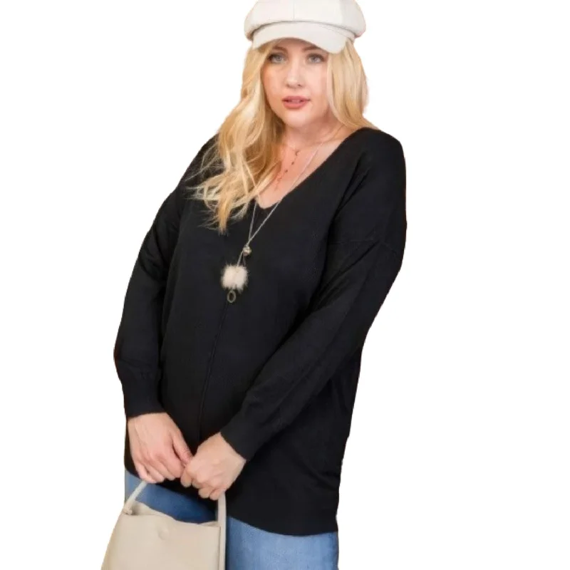 Best knit cardigans for women Plus Size V Neck 3/4 Sleeve Side Slit Hi-lo Sweater