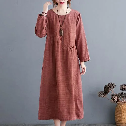 comfortable jumpsuits & dresses for travel Bohemian O Neck Cinched Spring Dresses Photography Red Plus Size Dress