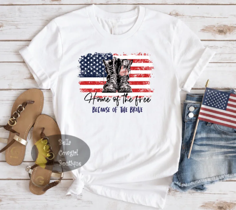 Women’s summer style T-Shirts Home Of The Free Because Of The Brave Patriotic Memorial Day T-Shirt