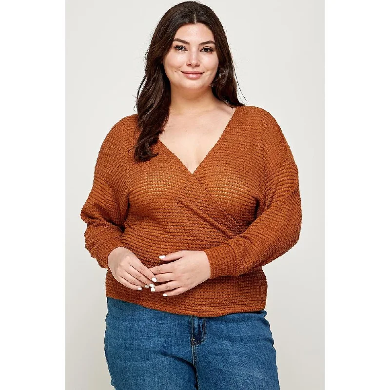 Winter wool sweaters Plus Size Textured Waffle Sweater Knit Top