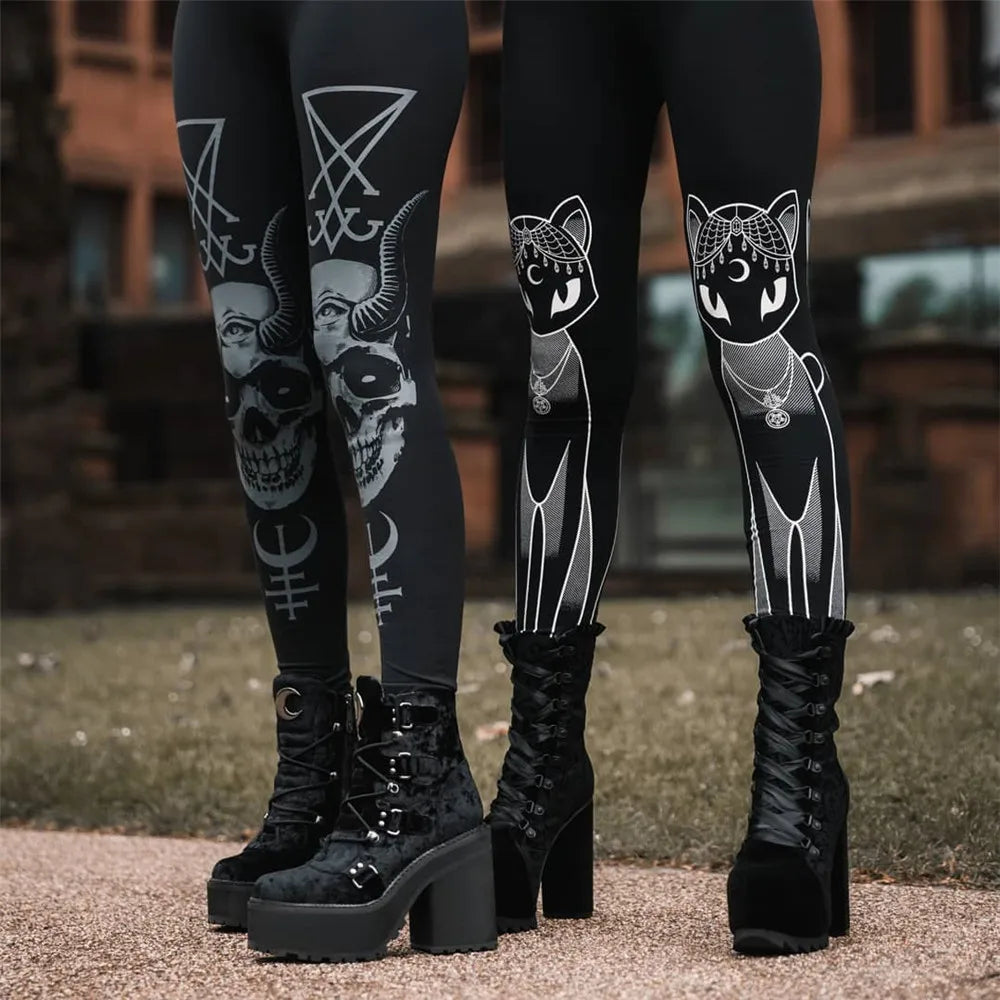 Women's leggings for walking Gothic Leggings For Women Black Cat, Skull and More