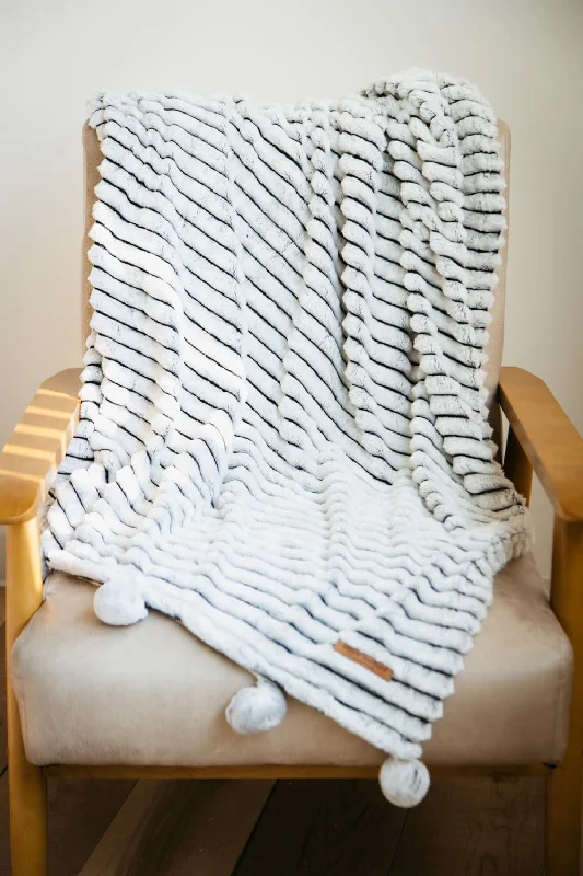 Latest evening dresses Top Simply Southern Luxe Pom Pom Throw Blanket in Pavement Grey | PP-0224-BLNKT-LUXE-PVMNT