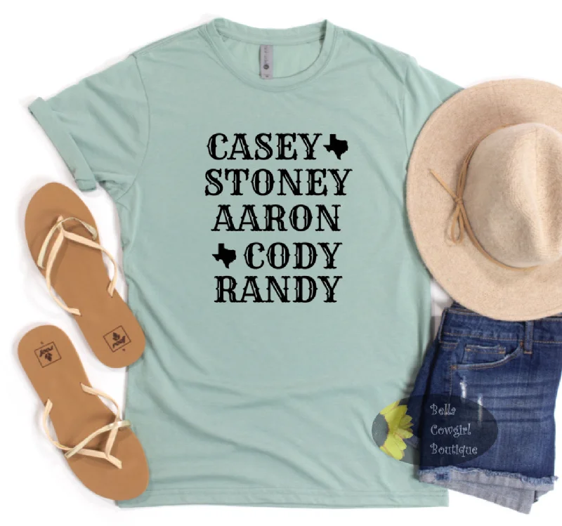 Women’s graphic art casual tees Stoney Aaron Cody Randy Texas Country Music T-Shirt