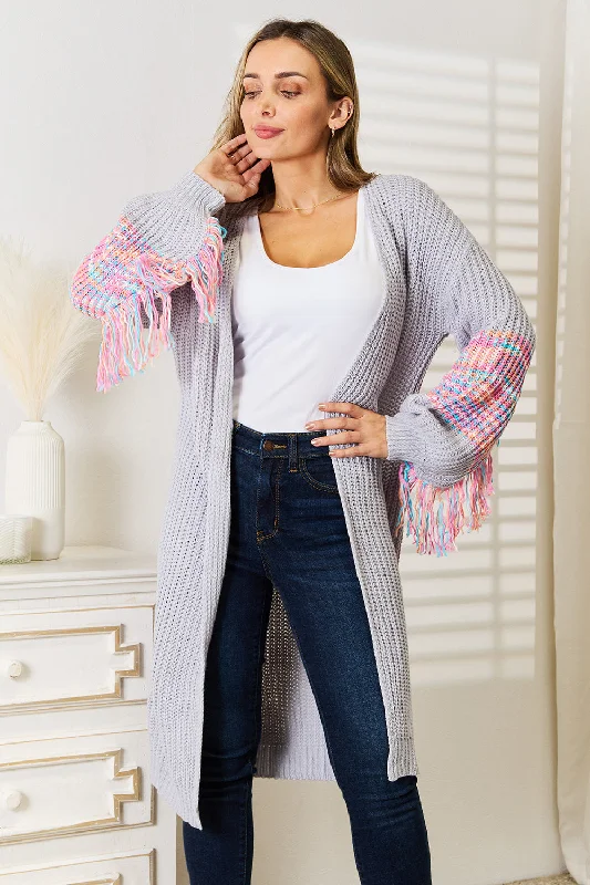 Lace detailing sweaters Fringe Sleeve Dropped Shoulder Cardigan