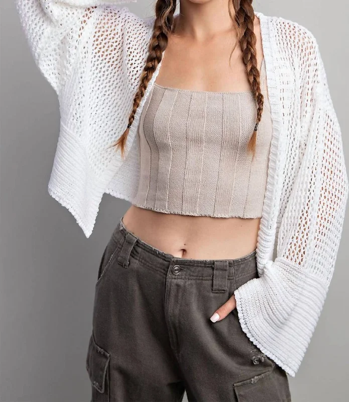 Warm thick sweaters Eyelet Knit Cardigan In White