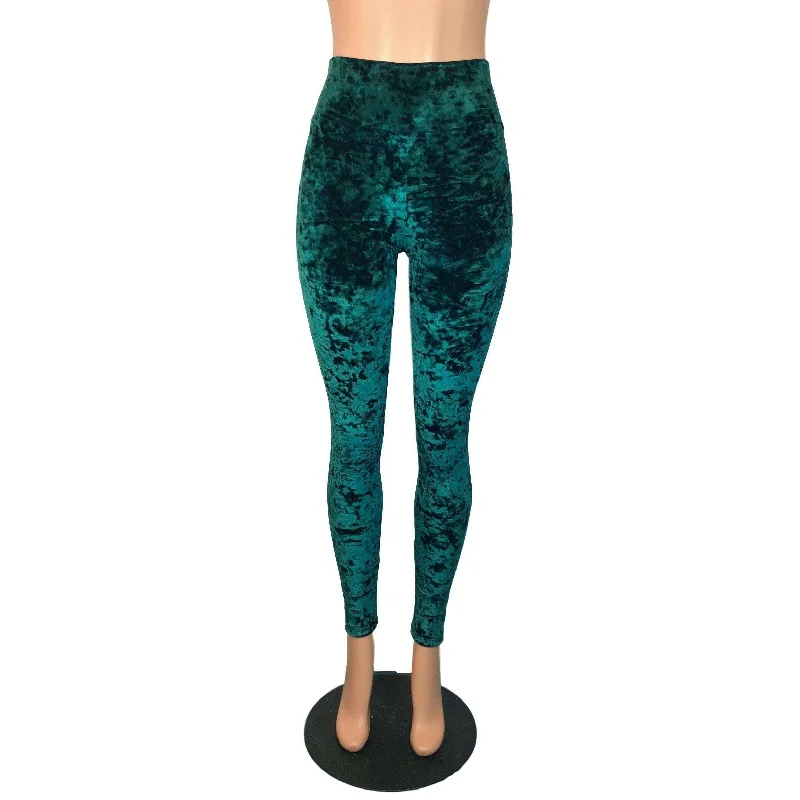 Seamless yoga leggings Hunter Green Crushed Velvet High Waisted Leggings Pants