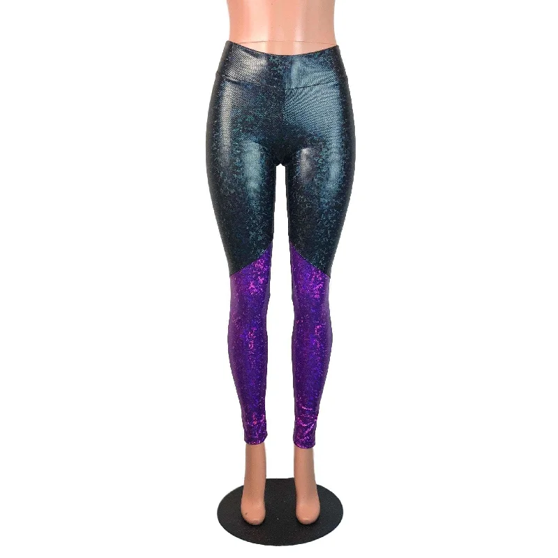 Printed workout leggings Black & Purple Shattered Glass Holographic *Mid-Rise* Leggings Pants