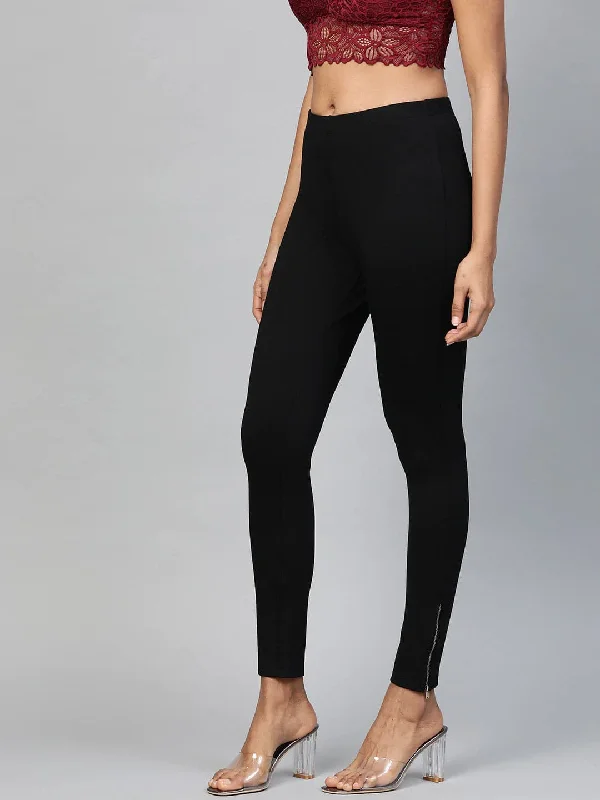 High-quality leggings for gym use Black Zipper-at-Hem Jeggings