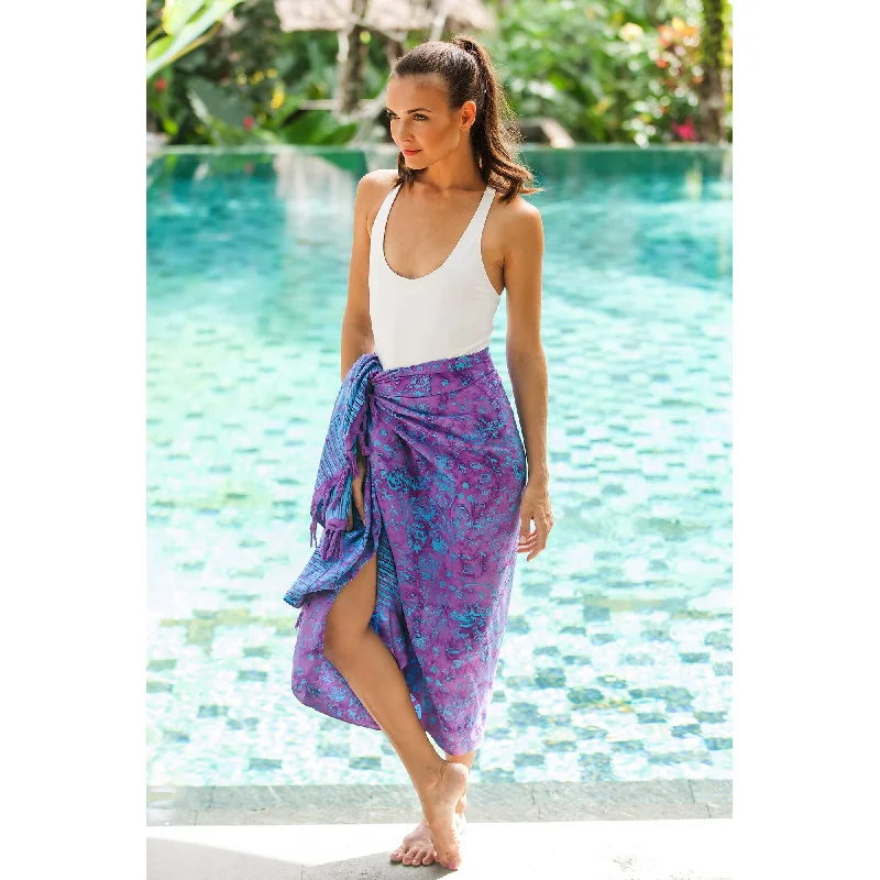 comfortable dresses & jumpsuits for spring Mystifying Forest Blue & Purple Batik Sarong